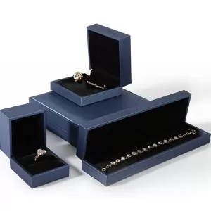 Peacock Blue Brushed PU Jewelry Box Wholesale | Black Velvet Interior