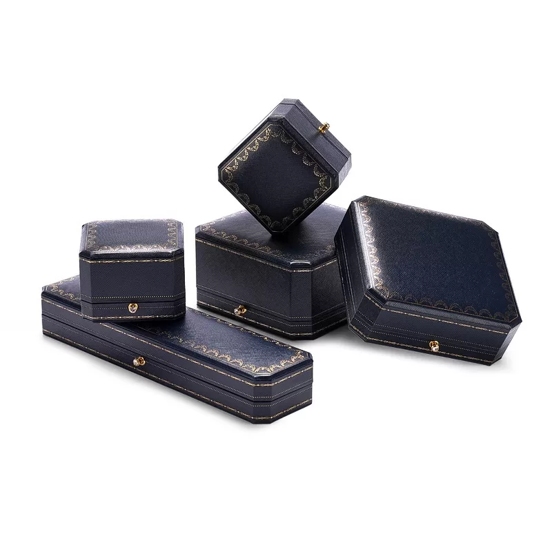 Blue texture paper octagonal box for double rings wholesale