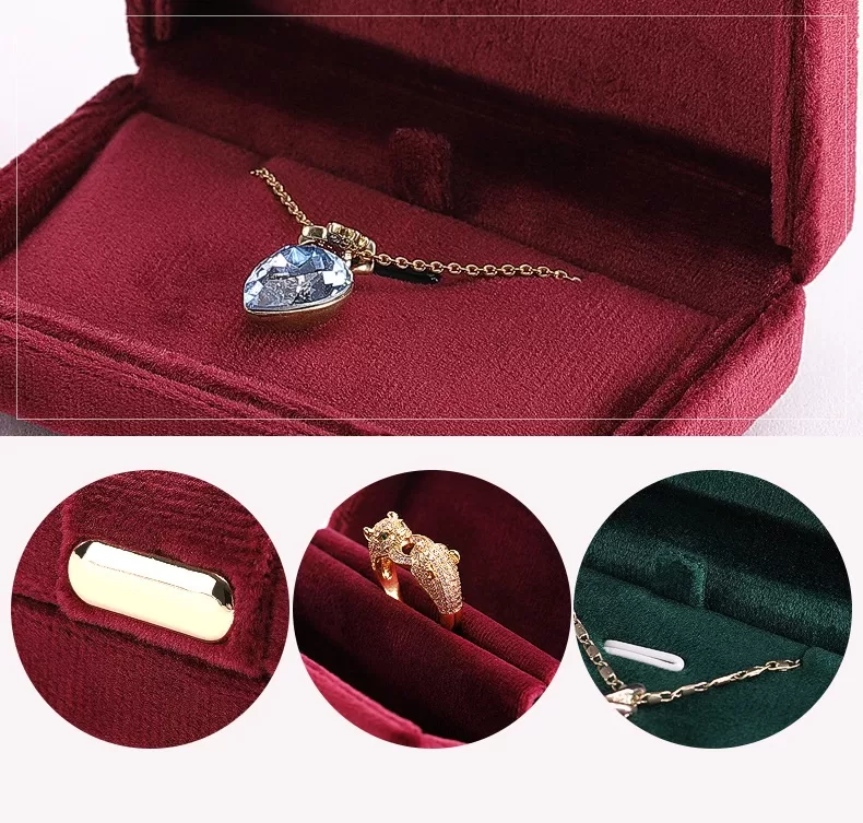 red velvet pendant box with round corners and metal closure