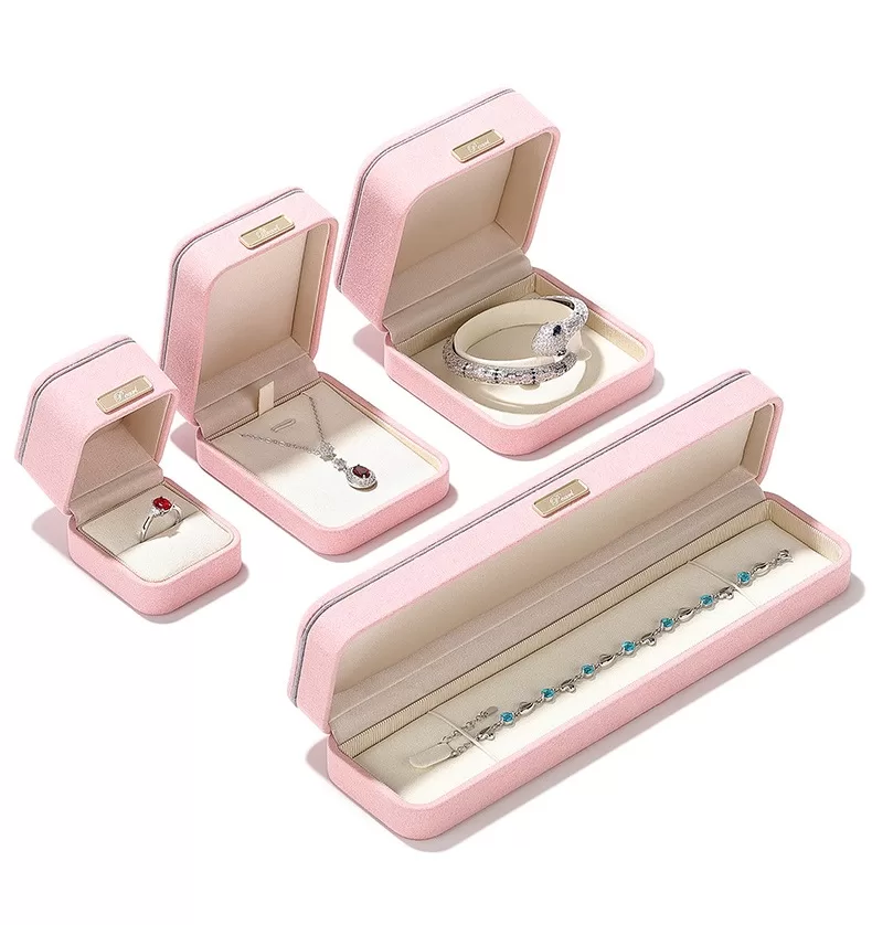 Large microfiber jewelry set box pink and grey design