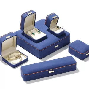 Royal Blue Microfiber Jewelry Box with Orange Trim & Gold Accent (Wholesale Series 028-C)