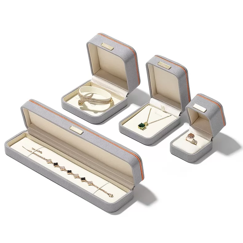 Large microfiber jewelry set box grey and orange two-tone design