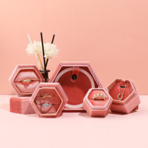 Hexagon Corduroy Jewelry Box Wholesale - Lid & Base Style (Series 030)