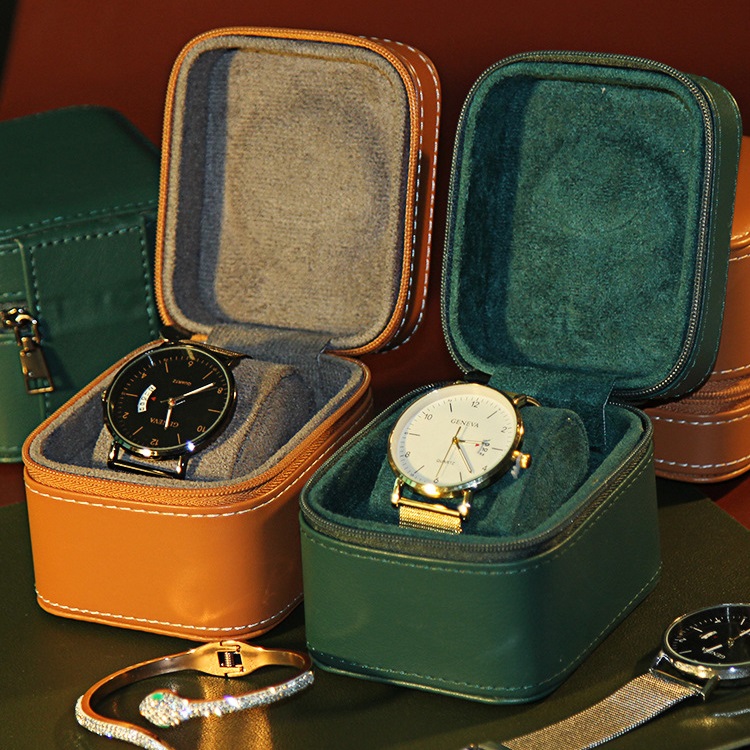 leather watch travel case with suede