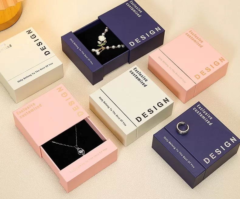 Cardboard drawer jewelry box wholesale with premium textured paper finish