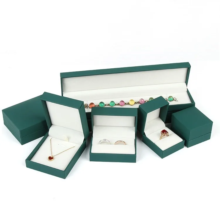 Side view of 003-E series right-angle green paper jewelry box.