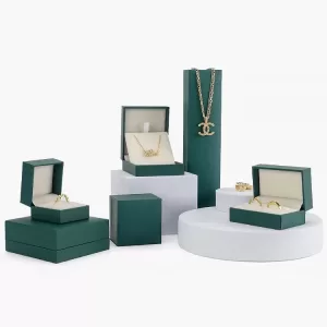 Peacock Green Textured Paper Jewelry Box Wholesale | Sharp Edge Series