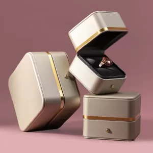 Luxury Rounded Corner Gold Trim PU Leather Jewelry Box with Snap Button