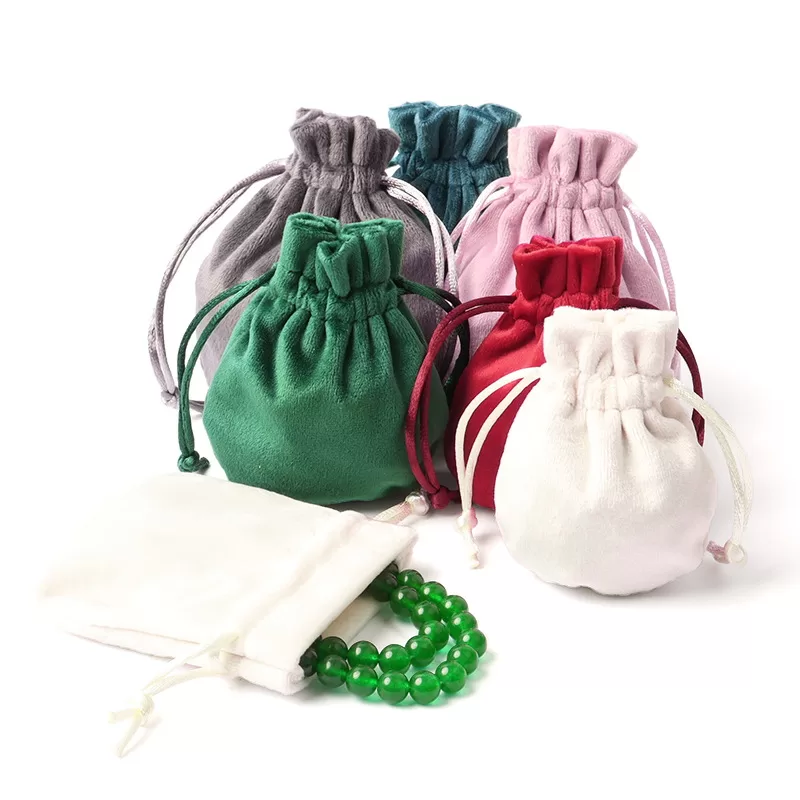 Close up of thick premium velvet fabric texture on jewelry bag 04