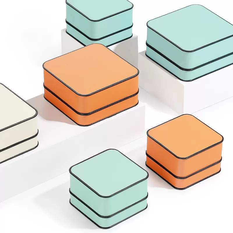Full collection of minimalist PU leather jewelry packaging boxes with black edging.