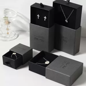 Pure black cardboard drawer jewelry box with matte finish for luxury branding