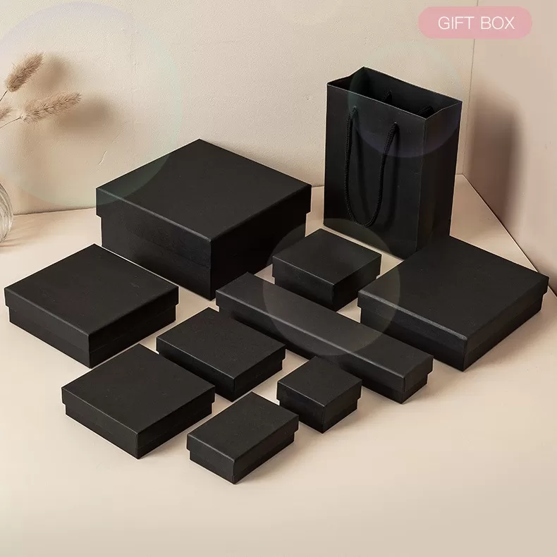 Matte black cardboard pendant box open view