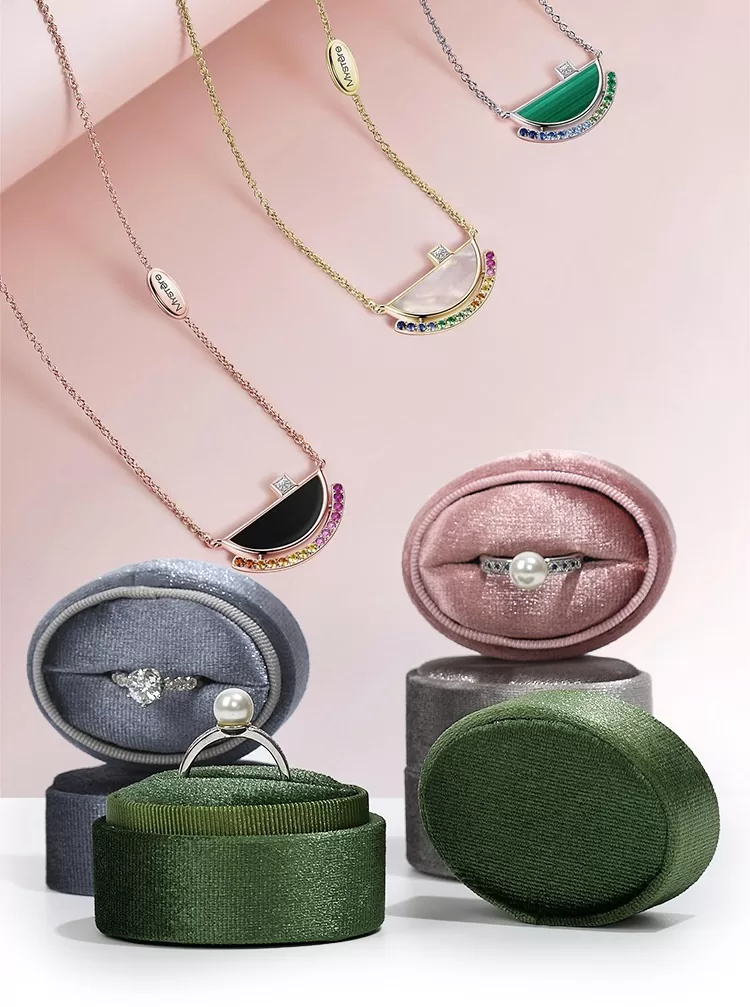 Wholesale oval corduroy ring box in dusty pink