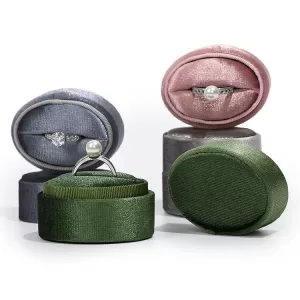 Wholesale Oval Corduroy Ring Box | Mini Retro Velvet Jewelry Case - Series 097