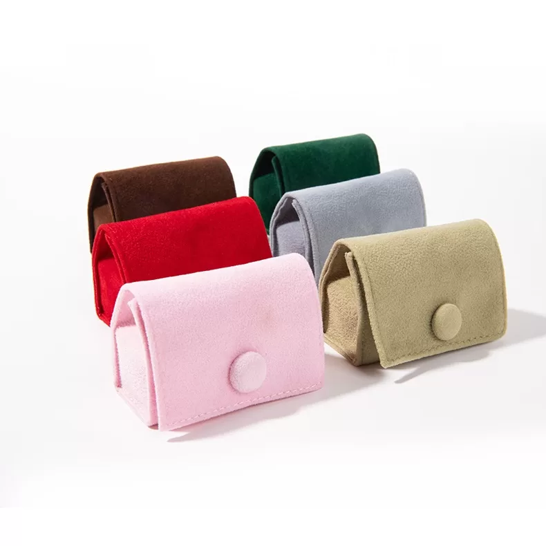 Mini red velvet ring pouch with snap button closure