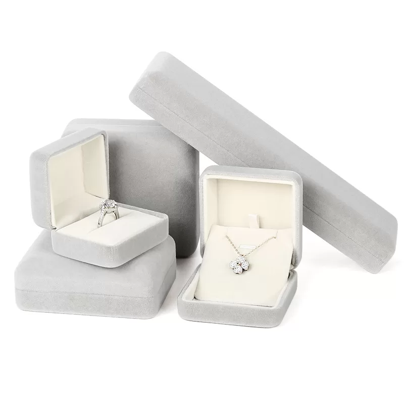 Luxury grey velvet pendant box for jewelry packaging