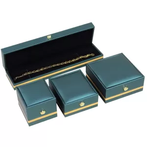 Imperial Green Square PU Leather Jewelry Box with Gold Crown Snap (Wholesale Royal Series)