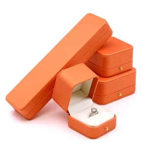 Iconic Orange Rounded Corner PU Leather Jewelry Box with Gold Snap Button (Wholesale Statement Series)