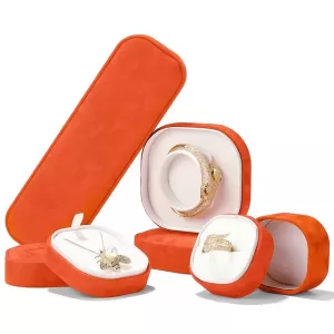 Luxury Orange Printed Velvet Jewelry Box Wholesale - Rounded Corner Series 076-A