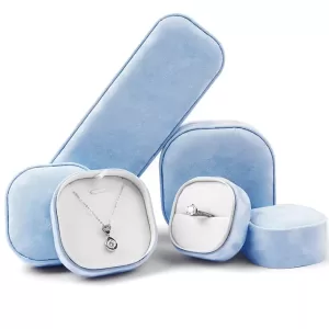 Luxury Sky Blue Printed Velvet Jewelry Box Wholesale - Rounded Series 076-B