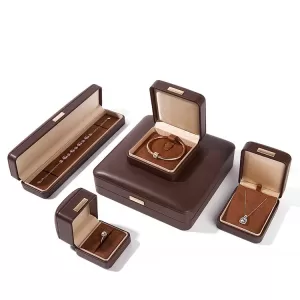 Luxury PU Leather Jewelry Box Wholesale | Gold Metal Logo Label - Series 098