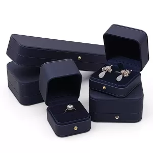 Royal Navy Blue Round PU Leather Jewelry Box with Gold Snap Button (Wholesale Corporate Series)