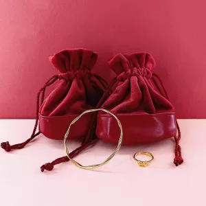 Spliced Velvet and Leather Jewelry Pouch Wholesale | Round Bottom Bag 08