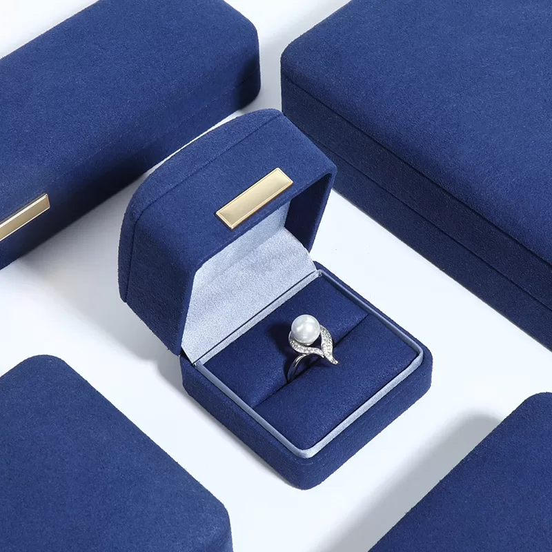luxury microfiber ring box,microfiber velvet jewel box,blue velvet fiber box,fiber box for jewellery