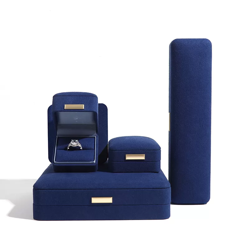 luxury microfiber ring box,microfiber velvet jewel box,blue velvet fiber box,fiber box for jewellery