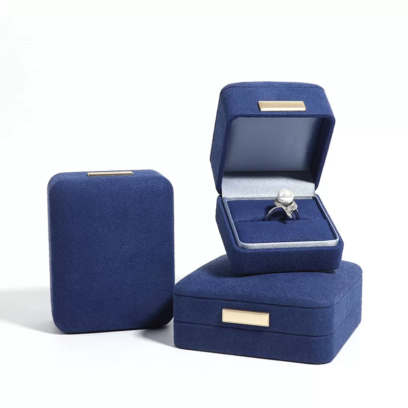 luxury microfiber ring box,microfiber velvet jewel box,blue velvet fiber box,fiber box for jewellery