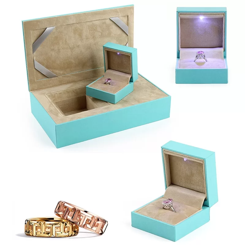 Bridal Jewelry Set Case,Jewelry Wedding Set Box,Velvet Lined Wedding Ring and Necklace Set Box,Elegant Wedding Jewelry Set Box for Bride