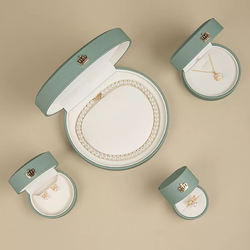 Large semi-circular leather necklace box for pearl strands