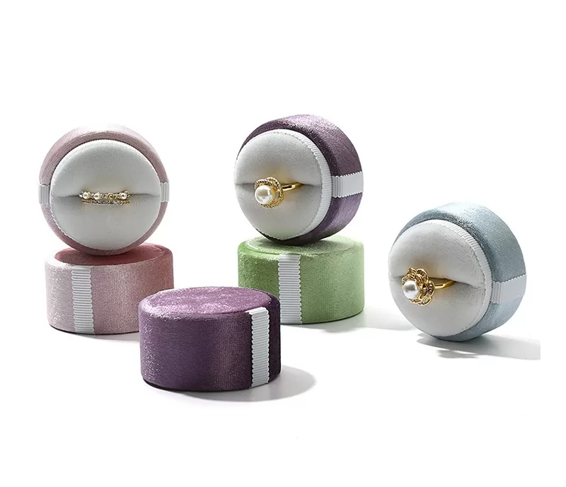 Round corduroy jewelry box with white lace trim wholesale