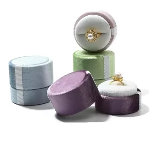 Round Fine Corduroy Jewelry Box Wholesale with Lace Trim (Vintage Series 023-B)