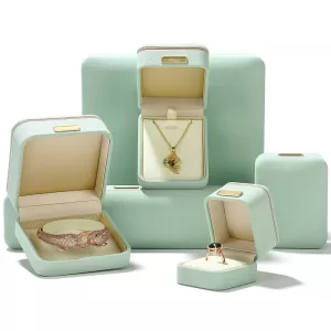 Light Green Microfiber Jewelry Box with Orange Trim & Gold Accent (Wholesale Series 028-B)