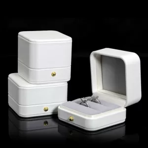 Pure White Round PU Leather Jewelry Box with Gold Snap Button (Wholesale Bridal Series)