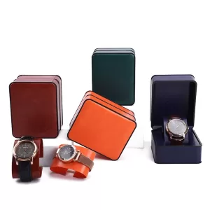 Rounded Corner Faux Cowhide Watch Box with Black Edging (Wholesale)