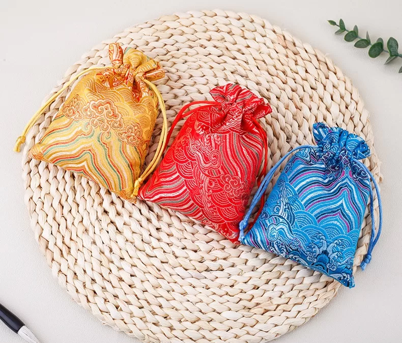 Single-layer brocade cloth bag,Handcrafted brocade drawstring bag,Drawstring brocade pouch,Brocade drawstring gift bag