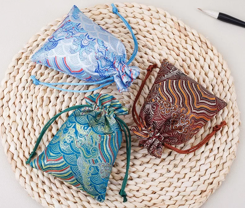 Single-layer brocade cloth bag,Handcrafted brocade drawstring bag,Drawstring brocade pouch,Brocade drawstring gift bag