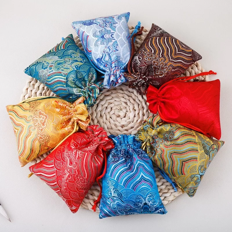 Single-layer brocade cloth bag,Handcrafted brocade drawstring bag,Drawstring brocade pouch,Brocade drawstring gift bag