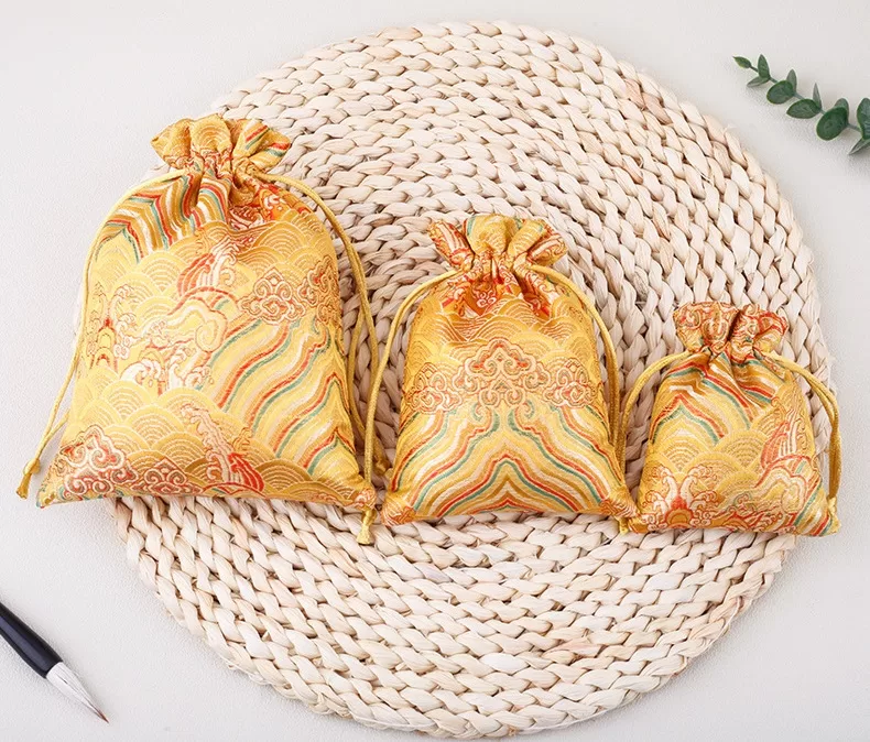 Single-layer brocade cloth bag,Handcrafted brocade drawstring bag,Drawstring brocade pouch,Brocade drawstring gift bag