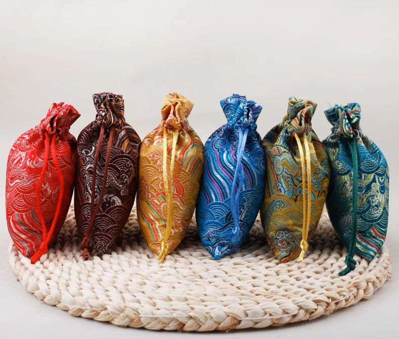 Single-layer brocade cloth bag,Handcrafted brocade drawstring bag,Drawstring brocade pouch,Brocade drawstring gift bag