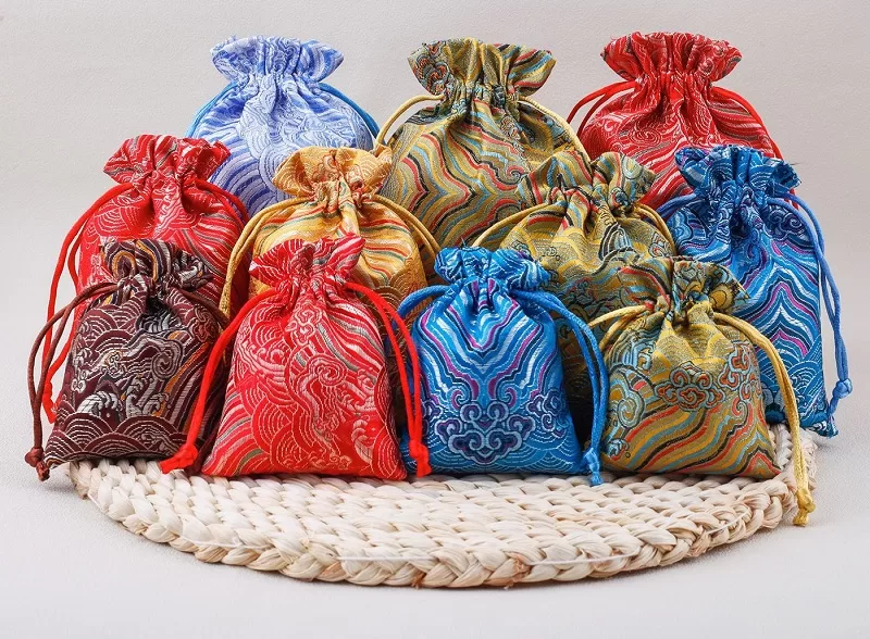 Single-layer brocade cloth bag,Handcrafted brocade drawstring bag,Drawstring brocade pouch,Brocade drawstring gift bag