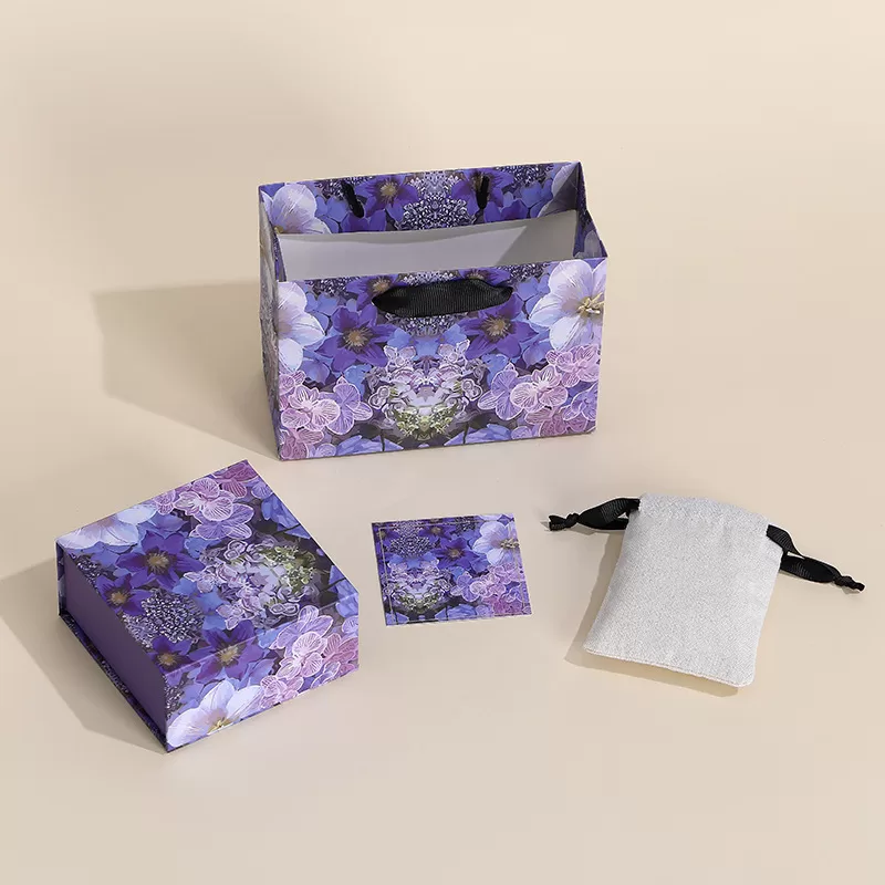 Printed cardboard box set with floral designs,Eco-friendly patterned paperboard box, vintage-style printed jewelry storage boxes set,Handmade decorative cardboard jewelry box