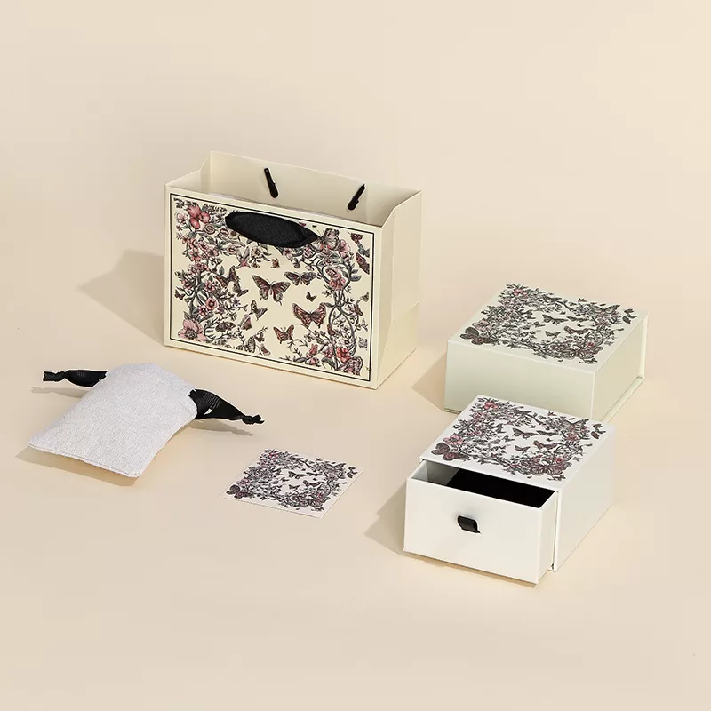 Printed cardboard box set with floral designs,Eco-friendly patterned paperboard box, vintage-style printed jewelry storage boxes set,Handmade decorative cardboard jewelry box
