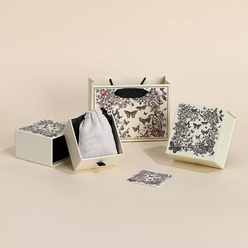 Printed cardboard box set with floral designs,Eco-friendly patterned paperboard box, vintage-style printed jewelry storage boxes set,Handmade decorative cardboard jewelry box