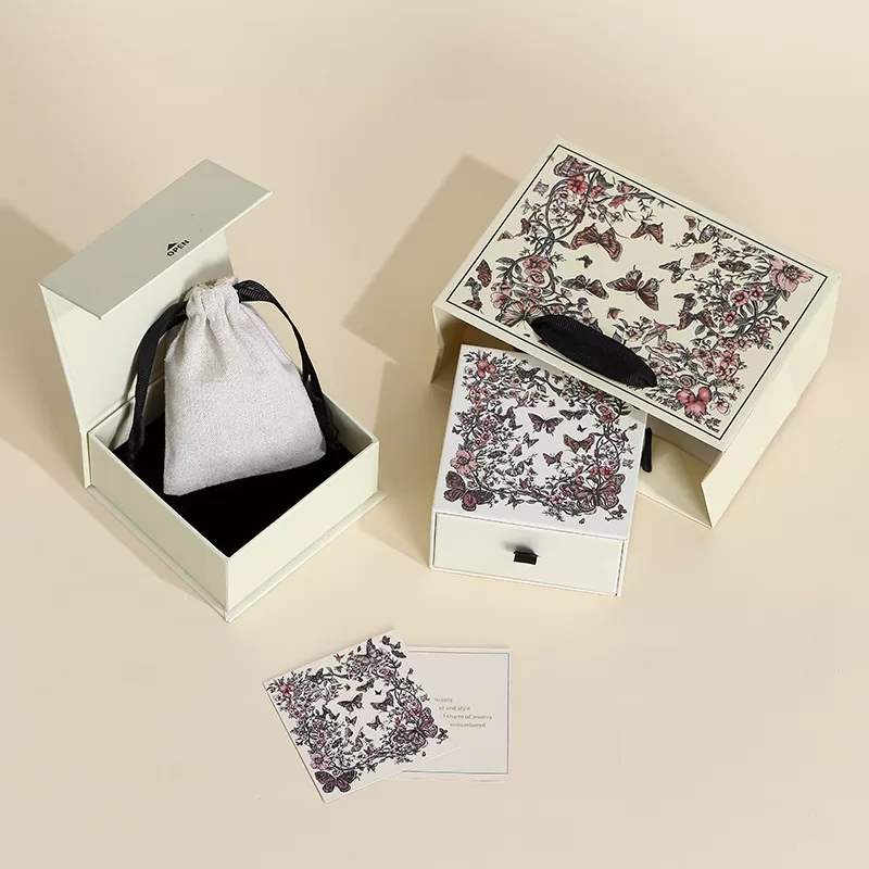 Printed cardboard box set with floral designs,Eco-friendly patterned paperboard box, vintage-style printed jewelry storage boxes set,Handmade decorative cardboard jewelry box