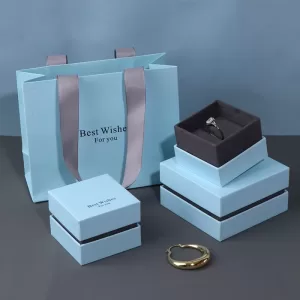 Luxury Blue Textured Paper Jewelry Box Wholesale - Rigid Cardboard Series 138