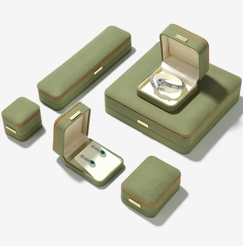 Large microfiber jewelry set box organic green and grey design