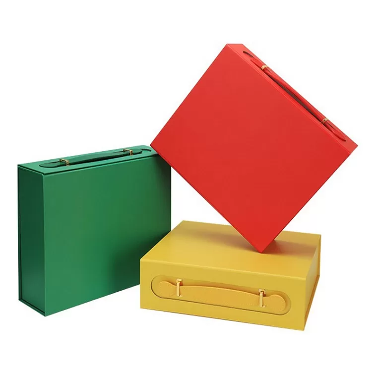 luxury paper foldable box with handle,box with magnetic closure and handle,small handheld gift box for jewelry